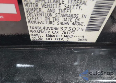 2022 Nissan Altima Sv Fwd z USA, uszkodzony, nr VIN 1N4BL4DV0NN375075